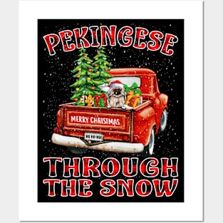 Christmas Pekingese Through The Snow Dog Santa Truck Tree Posters and Art